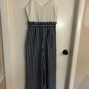 Altar'd State Navy and White Striped Jumpsuit